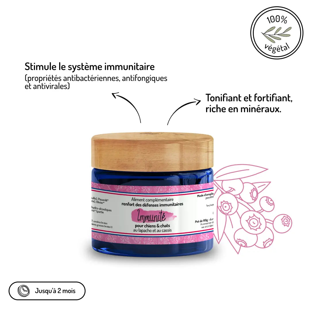 Immunité complément alimentaire 100% végétal pour chiens et chats - stimule défenses immunitaires et propriétés antibactériennes