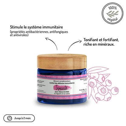 Immunité complément alimentaire 100% végétal pour chiens et chats - stimule défenses immunitaires et propriétés antibactériennes