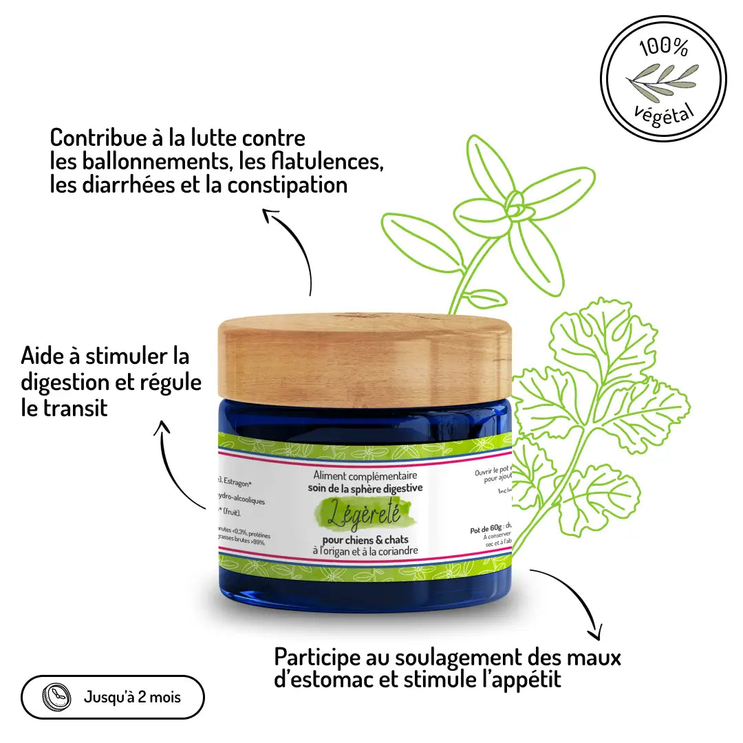 Légèreté complément alimentaire digestif pour chiens et chats - formule 100% végétale contre troubles digestifs