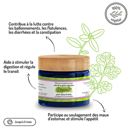 Légèreté complément alimentaire digestif pour chiens et chats - formule 100% végétale contre troubles digestifs