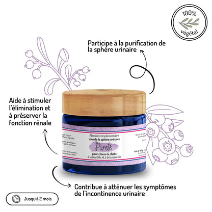 Complément Pureté 100% végétal - Purifie sphère urinaire, stimule fonction rénale, atténue incontinence naturellement - CasualPets