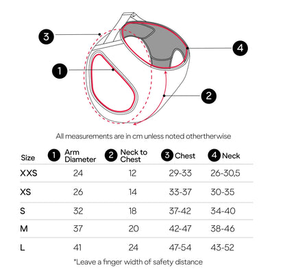 Guide des tailles harnais chien - Tableau mesures XXS à L pour choisir la taille parfaite - CasualPets