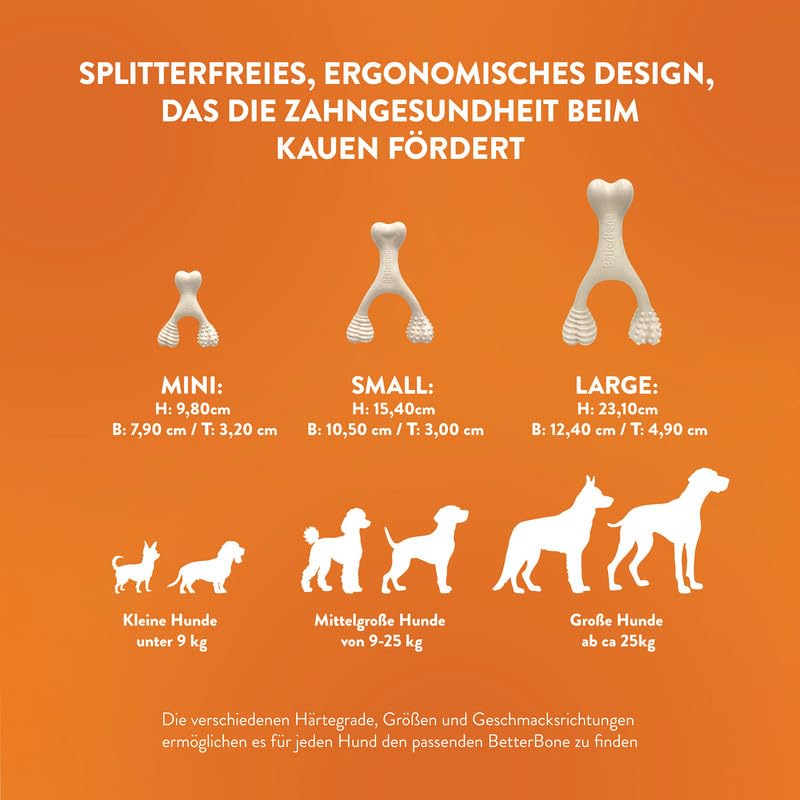 Guide des tailles os à mâcher BetterBone chien - 3 tailles disponibles Mini, Small et Large selon le poids - CasualPets