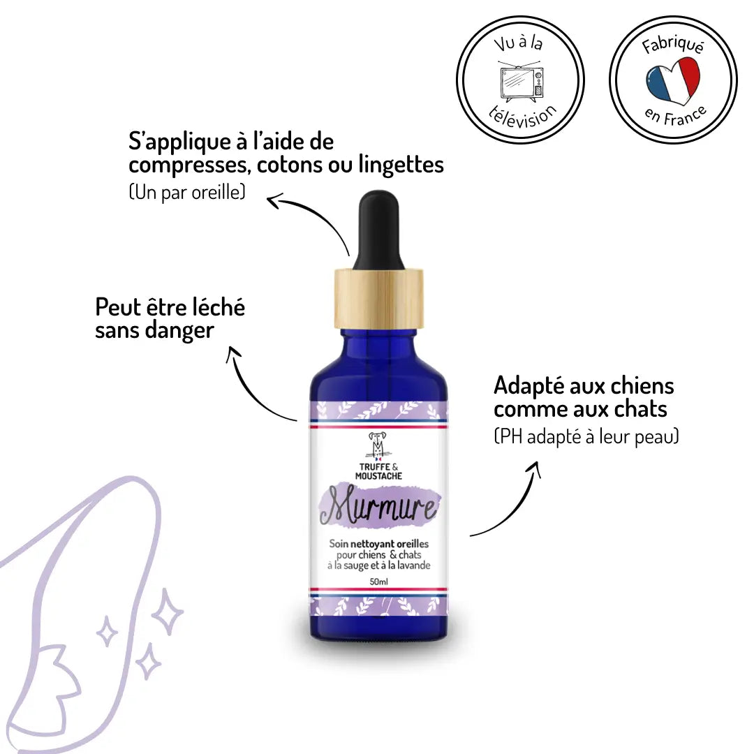 Soin nettoyant oreilles Murmure chien chat fabriqué en France - Application facile sans danger pH adapté - CasualPets
