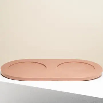 Plateau support grande taille double gamelles chien chat marron antidérapant - Base ergonomique stable et design - CasualPets