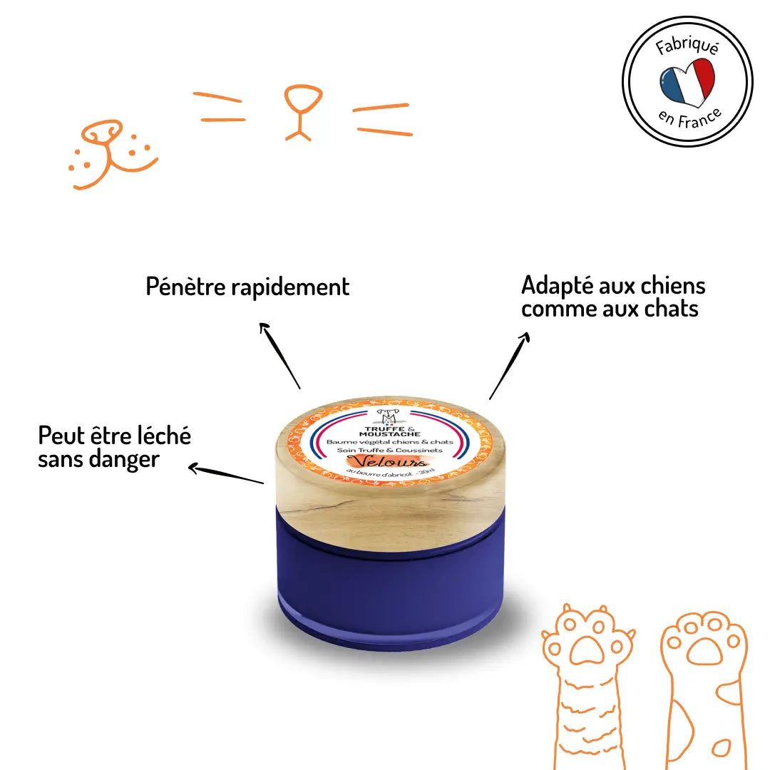 Baume Velours fabrication française - Pénètre rapidement, sans danger si léché, adapté chiens et chats - CasualPets